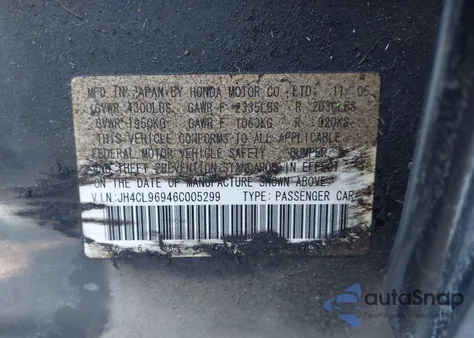 2006 Acura Tsx from USA, damaged, VIN JH4CL96946C005299